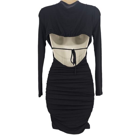 Naked Wardrobe Womans size S Back to The Ruched Mini Dress Black High Neck NWOT - Picture 3 of 8